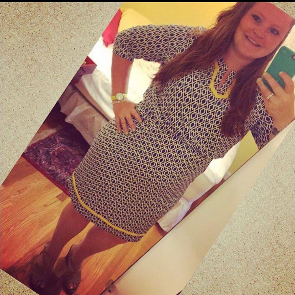 ADORABLE blue/white pattern with yellow dress